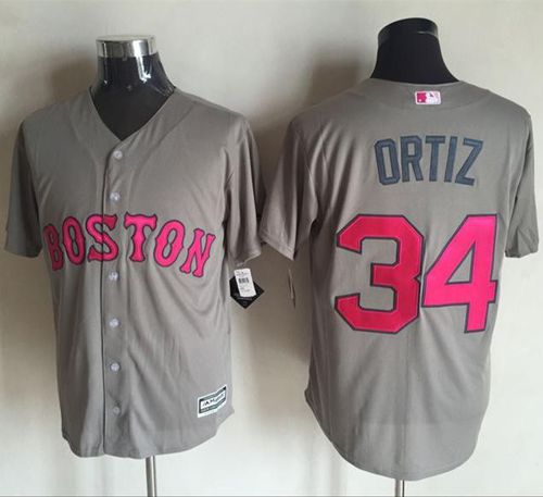 Red Sox #34 David Ortiz Grey New Cool Base Mother's Day Stitched MLB Jersey